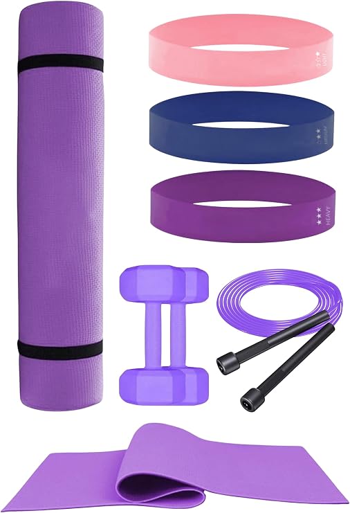 Dayanıklı ve Fonksiyonel Pilates Ve Egzersiz Seti Pilates Minderi, Dambıl, Aerobik Bant, Atlama İpi