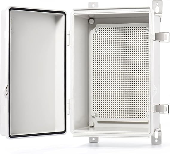 QILIPSU ジャンクションボックス IP67 防水プラスチック電気エンクロージャ 屋外耐候プロジェクト電気ボックス 取り付けプレート、ウォールブラケット、ヒンジ付きグレーカバー 11.25インチx7.7インチx5.1インチ