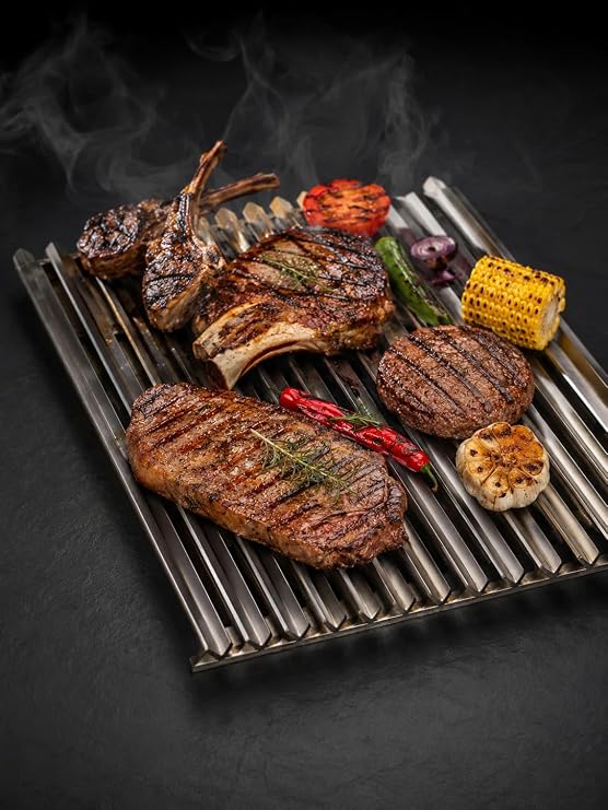 Dorello Paslanmaz Çelik V Kanallı Yağ Kanallı Izgara, Barbekü Mangal Izgarası, Kolay Temizlenebilir, Bulaşık Makinesinde Yıkanabilir