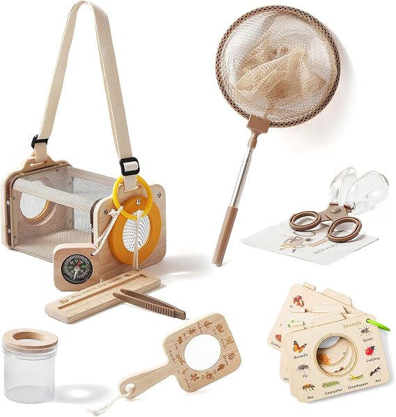WOODEN TEETHER Research Set for Children Nature Exploration Gift for Boys and Girls, Camping Nature Exploration Gift for Boys and Girls (9 Pieces)