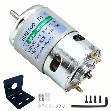 DC 775 Motor 12V/24V Motor High Torque DC Max 20000 RPM Double Ball Bearing High Torque Power Wheels Motor Upgrade DC Motor for DIY Hand Drill Chainsaw ((Round Shaft Motors))