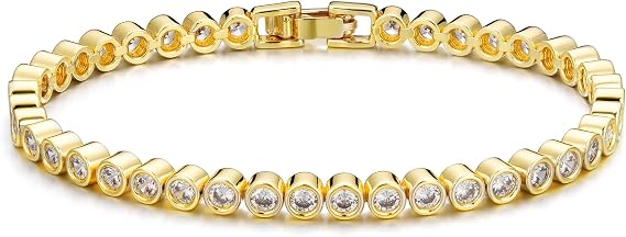 TINGN Women's 14K Gold-Plated Tennis Bracelet Elegant Cubic Zirconia Gold Colour Tennis Bracelet 3 mm Round Square CZ Bracelet Jewellery Gifts for Women Girls