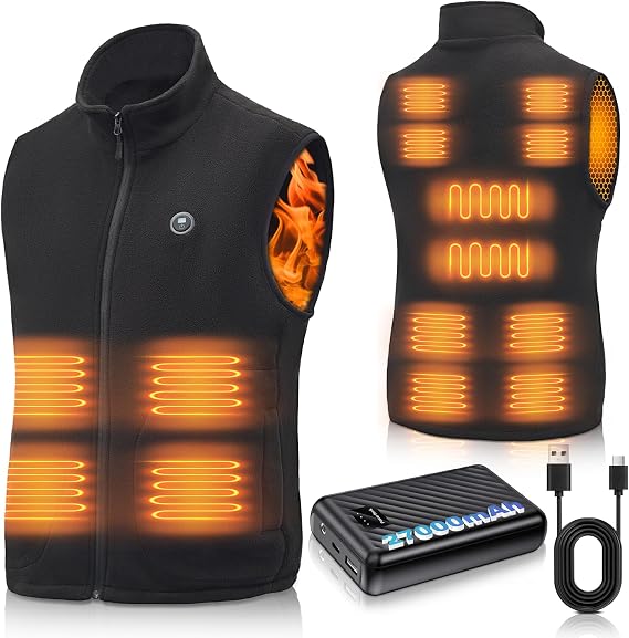 Heated Gilet Vest for Men Women with 27000mAh Power Pack 14 Heating Zones, Electric Fleece Gilet Jacket Heated Body Warmer 3 Adjustable Heating Level, Lightweight Winter Outdoor Clothing