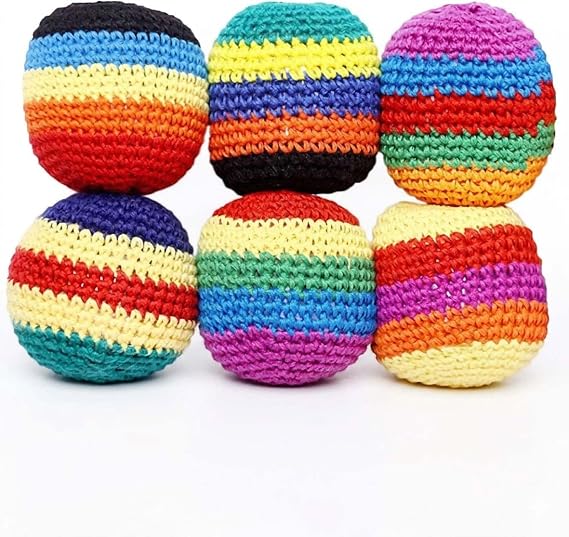 Handmade Crocheted Hackys Footbag Sacks, Footbag Sacks for Kick Ball, Assorted Foot Bag Crochet Hackys for Adults, Juggling Balls for Beginners, Party Games & Coordination Training (A-6PC)