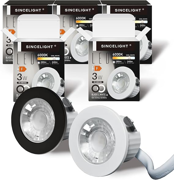 SINCELIGHT MINI Recessed Spotlight,Small Downlight for 35-40mm Ceiling Hole,Cabinet,Showcase, MR11 Replacements,White and Black Ring Replaceable,IP65 Waterproof,Cool White 6000K,RA≈92,Pack of 5 [Energy Class F]