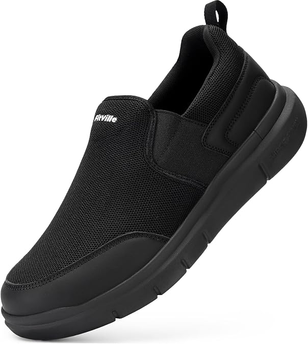 FitVille Slip-on trainers men's extra wide trainers non-slip walking shoes wide outdoor shoes comfortable lightweight breathable casual shoes