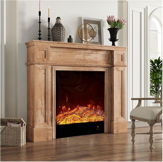 Mantlepiece Fireplace Interior Antique Shelf for Electric Fireplace Coffee Table Antique Cabinet Console Table Sofa Back Entrance Side Decorative Shelf Wood Color, 90*20*100cm Parallel Import Goods