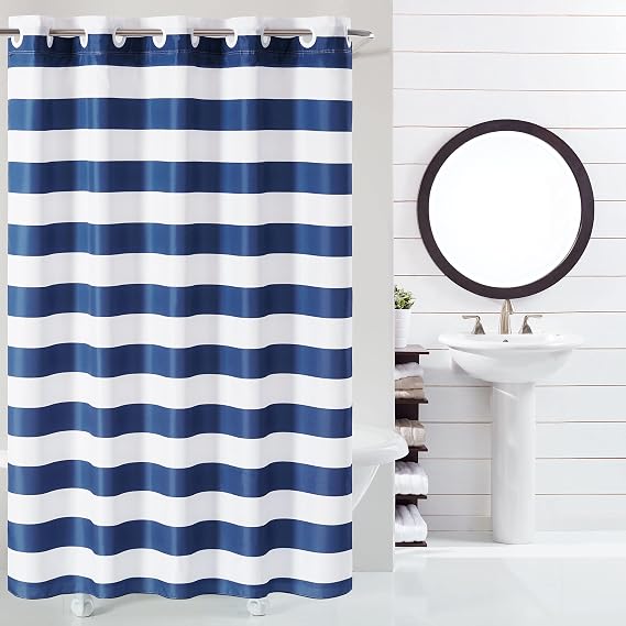 Hookless It's A Snap! Cabana Stripe 71" x 74" Shower Curtain in Navy