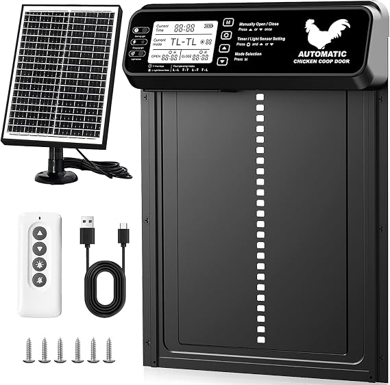INNOLAND Automatic Chicken Coop Door Solar Powered with Timer/Light Sensor