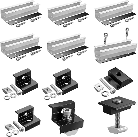 GETLITOOL Solar Panel Mount 2 Module Set Solar Panel Bracket - 12 cm Aluminium Mounting Rail Adjustable Clamp Kit for 30-35 mm Thick Modules PV Bracket for Flat Roof Trapezoidal Sheet Metal Tile