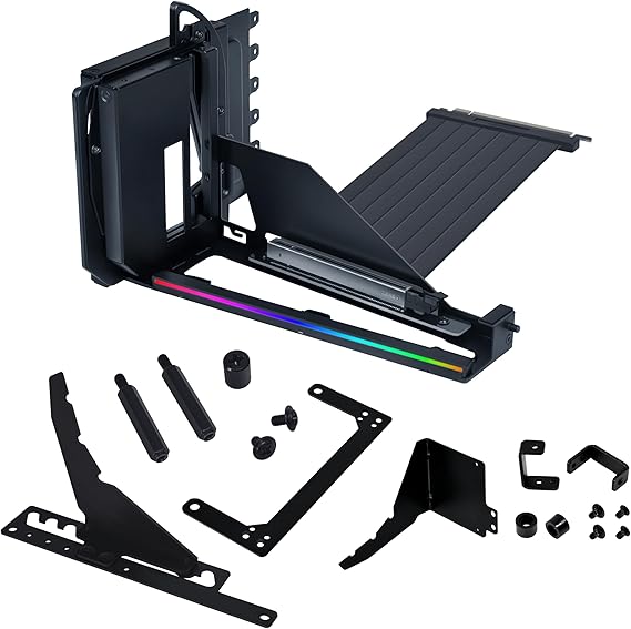 Lian Li Dikey GPU için ATX VG4v4 4 yuvalı PC kasası - yükseltici kablosu PCI-E 5,0 x 16 – 200 mm, PCIe 3.0/4.0 uyumlu, ayarlanabilir pozisyon, çoğu PC kasasına uyar (VG4v4 siyah)