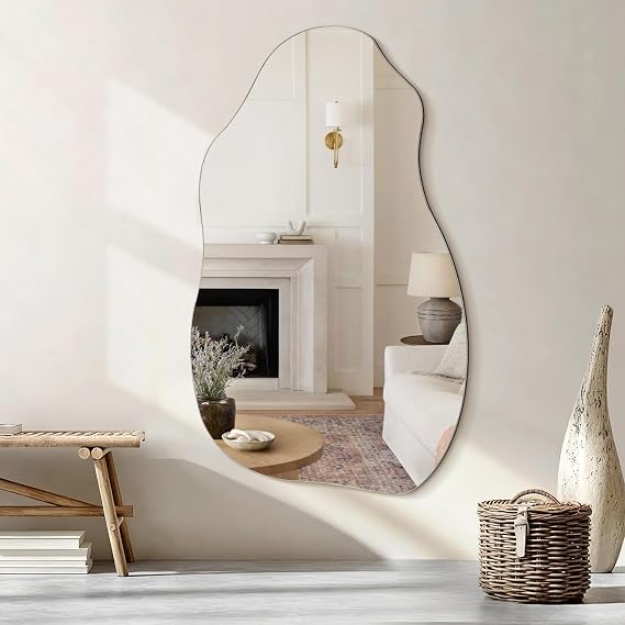 Irregular Wall Mirror Decorative Hanging Asymmetrical Wall Mirrors for Bathroom Bedroom Living Room Entryway Modern Farmhouse Home Decor 60L x 35W cm