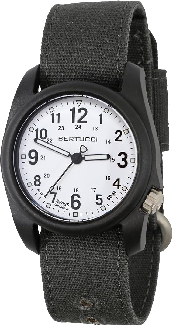 Bertucci Mens DX3 Black Comfort Canvas Band White Analog Dial Quartz Watch