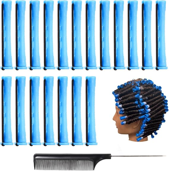 Perm Rods Kit 0.35 Inch for Short Hair - 24Pcs Hair Curlers With Steel Tail Comb for Hairdressing Styling Supplies