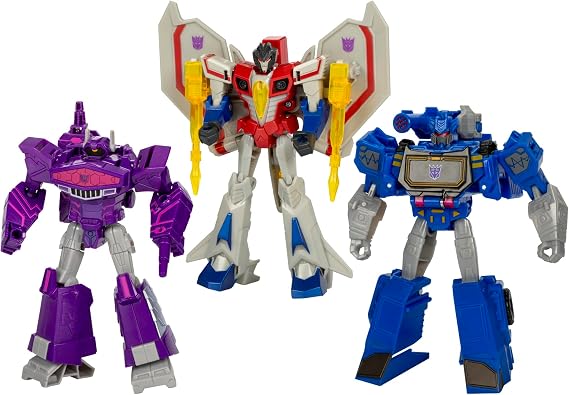 Transformers Decepticon Commander 3'lü paket, 5 inç robot aksiyon figürleri, erkek ve kız çocuklar için, Starscream, Shockwave ve Soundwave, 6 yaş ve üzeri çocuklar için interaktif oyuncaklar