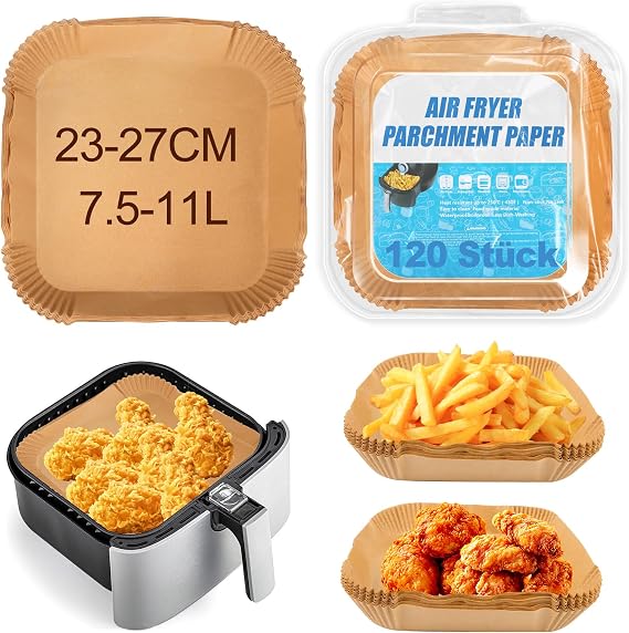 120 Pieces Air Fryer Paper 23-27 cm, Waterproof Oil-proof Air Fryer Paper 7-12L Air Fryer Paper Oven Accessories Airi Fryer for Cosori Philips Ninja Cecotec XXL