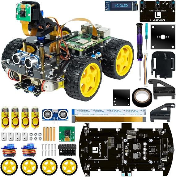 LAFVIN 4WD Smart Car Kit for Raspberry Pi 5 4 B 3 B+ B A+ Line Tracking Face Tracking Obstacle Avoidance with Chute Rail Raspberry Pi