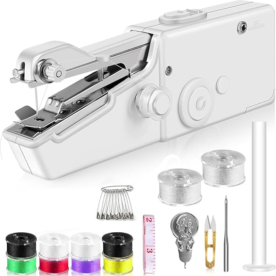 Portable Sewing Machine, Mini Electric Manual Sewing Machine with Accessories, Quick One Hand Sewing for Clothes, Curtains, Crafts and Repairs
