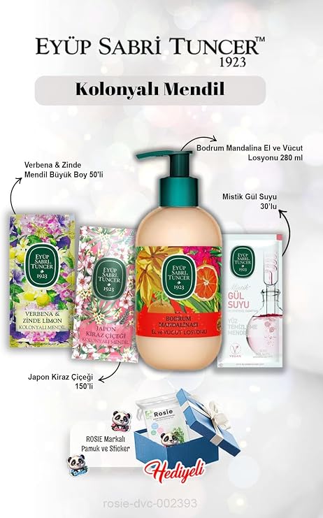 Bodrum Mandalina Losyon 280 ml, Gül suyu 30'lu, Verbena & Zinde 50'li, Japon Kiraz Çiçeği 150'li ve Rosie