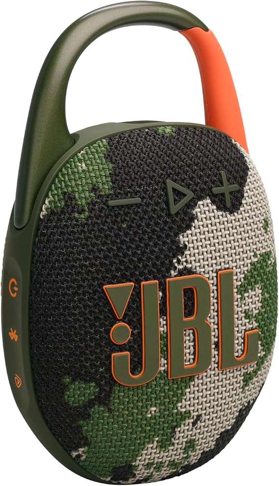 JBL Clip 5 Ultra-Portable Bluetooth Speaker with Integrated Carabiner, Big JBL Pro Sound, PlaytimeBoost, Waterproof Design and 12-Hour Playtime, Camo