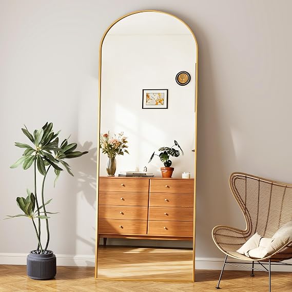Levede Arched Full Length Mirror 165x60cm, Gold Floor Standing Mirror with Aluminium Frame, Large Full Body Mirrors Freestanding or Wall Mounted for Bedroom Living Room Dressing Room