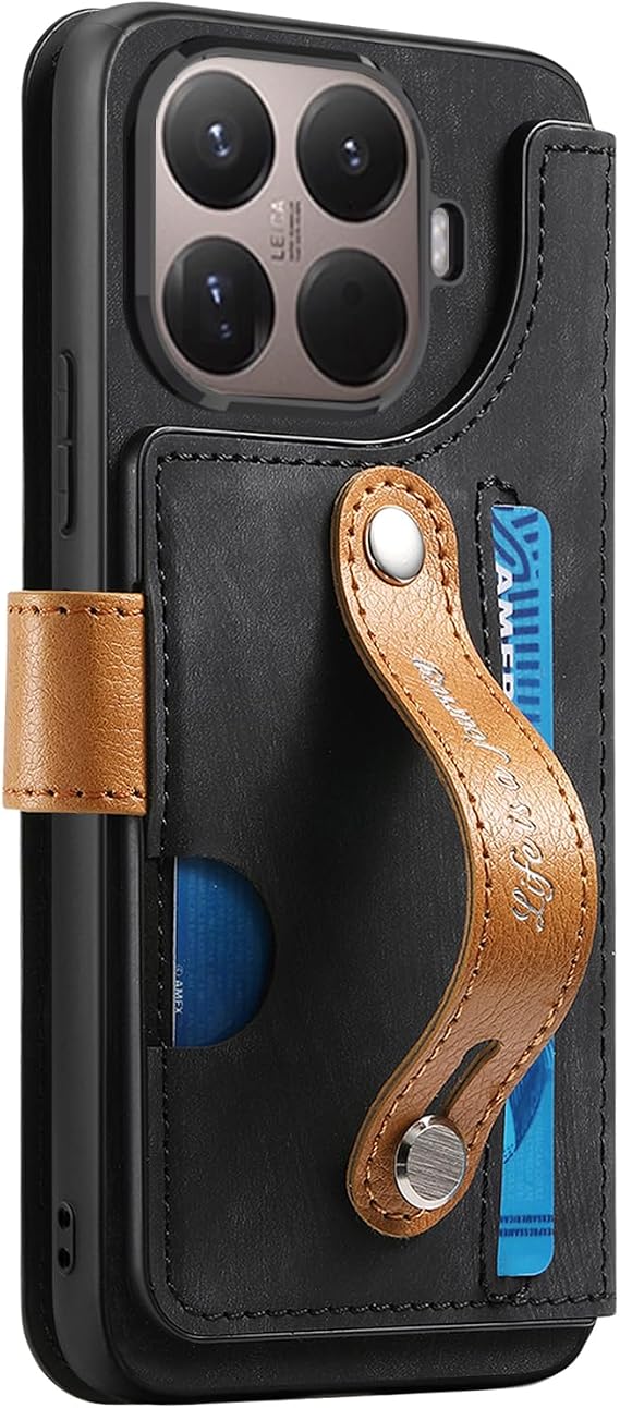 COQUE Xiaomi 15T Pro Cüzdan Gizlilik Telefon Kılıfları [Kart Klipsli][RFID Engellemesi][Bilezik Tutucu] Xiaomi 15T Pro için Retro Darbeye Dayanıklı Koruyucu Kılıf - Siyah