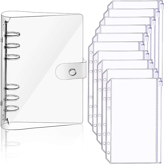 A5 Clear Soft PVC Notebook Cover and 10 PCS A5 Notebook Binder Loose Leaf Bags, Loose Leaf Personal Planner Binder Cover, Waterproof Binder Pockets (Transparent)