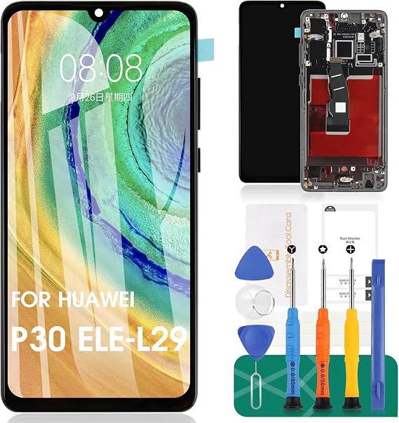 SRJTEK OLED For Huawei P30 Screen Replacement For Huawei P30 LCD Display ELE-L29 For Huawei P30 Touch Screen Digitizer Assembly Repair Kits Black With Frame (Support Fingerprint Recognition)
