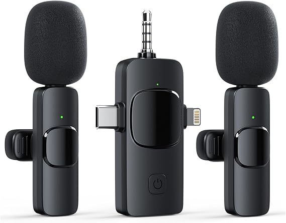 3 in 1 Wireless Lavalier Microphone for iPhone Android Camera USB-C, Noise Canceling Wireless Mini Microphone for YouTube, TikTok, Vlog, Game Live Streaming, Interviews, Video Recording