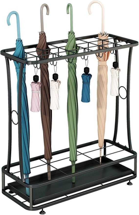Umbrella Stand Indoor Entryway, Umbrella Stands for Entryway with Removable Drip Tray and Hooks, Umbrella Storage Rack for Home Entryway Black 21 Holes*24 Hooks
