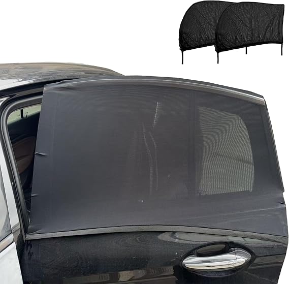 Car Side Window Shades, OUTTDID 2 Pack Rear Window Sun Shades, Car Heat and UV Protection Stretchy Mosquito Net Cover Fit Cars SUVs - Up to 92x140cm