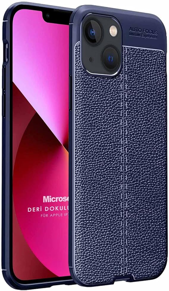 Microsonic Apple iPhone 13 Mini için Kılıf Deri Dokulu Silikon Lacivert [iPhone 13 Mini ile Uyumlu Kılıf - Lacivert]