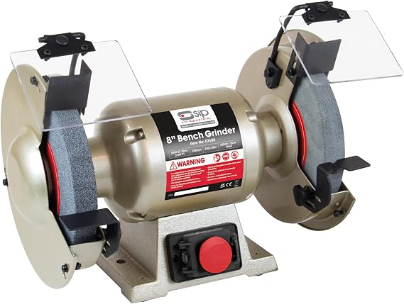 SIP Electric Bench Grinder 8" 230V 550W 2980RPM 200mm x 25mm Wheel, Coarse and Fine Grit Grinding Wheels with a Wire Wheel Included