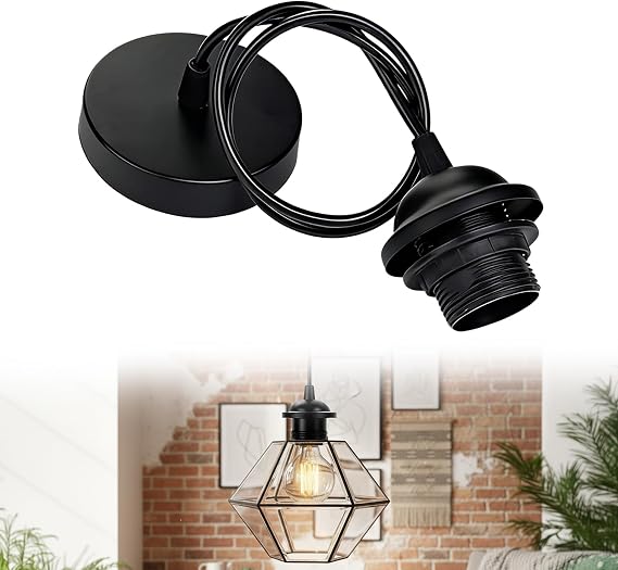 Black Pendant Light Fitting – Adjustable Industrial-Style Ceiling Rose Pendant Light Fitting for Modern Homes, Living Spaces, Kitchens, Offices, Restaurants, Cafes & Commercial Venues