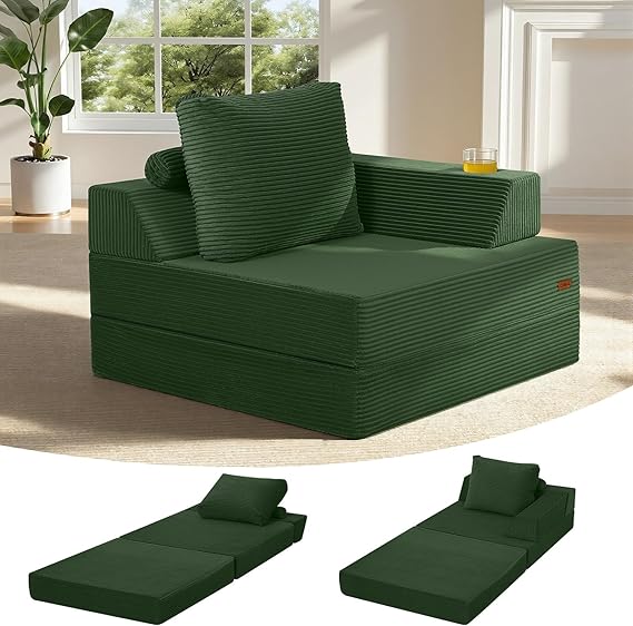MeMoreCool Folding Sofa Bed Single, Convertible Boneless Couch with Pillow