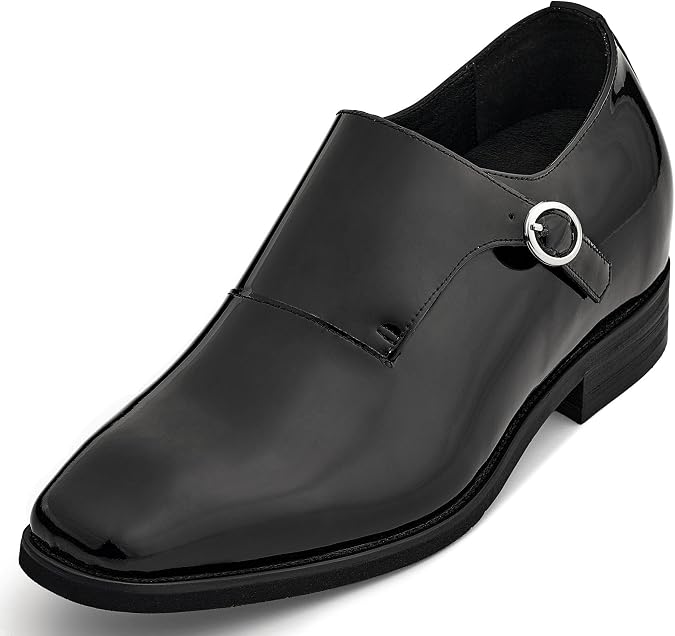 CALTO Men's Invisible Height Increasing Elevator Shoes - Leather Slip-on Lightweight Formal Dress Loafers- 2.8 Inches Taller