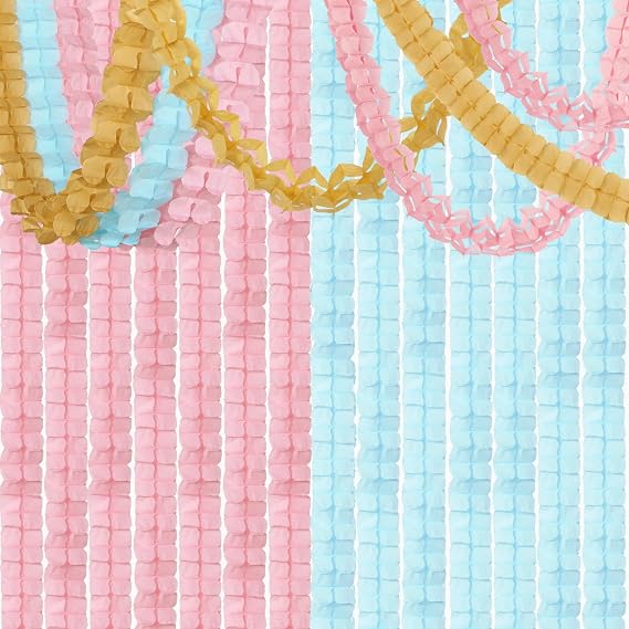 Blue-Pink Gold Party-Decorations Streamers Garland - 12pcs Gender Reveal Ideas 4-Leaf Clover Paper Streamer Wedding Birthday Bachelorette Engagement Baby Shower Supplies Banners Lasting Surprise