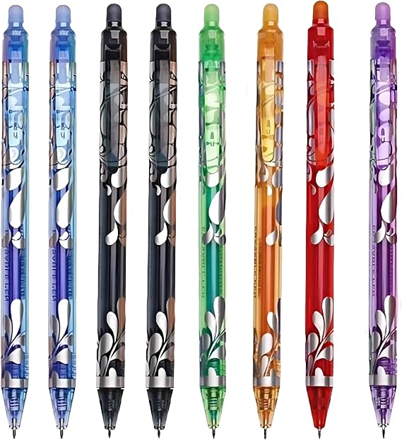 8 Pcs Click ​Erasable Pens​ Set - 0.5mm Fine Tip ​Erasable Pens​ for Smooth Writing (2 Black 2 Blue 1 Orange 1 Green 1 Purple 1 Red)-Perfect ​Gel Pens for Writing Coloring Office