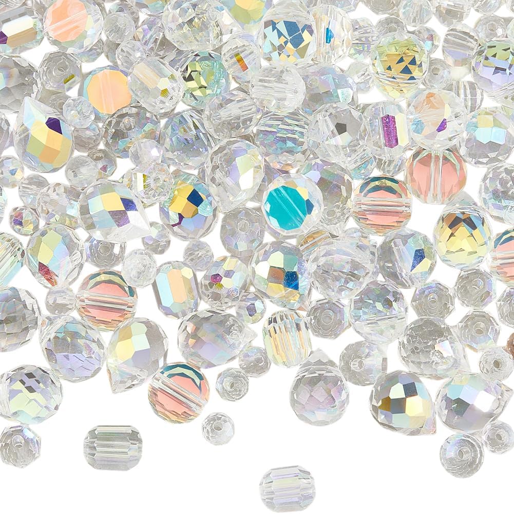 1 Box 114PCS Transparent Clear Beads with Holes Facted Glass Random Clear Electroplate Iridescent Assortment Loose Spacer Bead Bulk for Jewellery Making Bracelet Necklace Diy Craft Supply