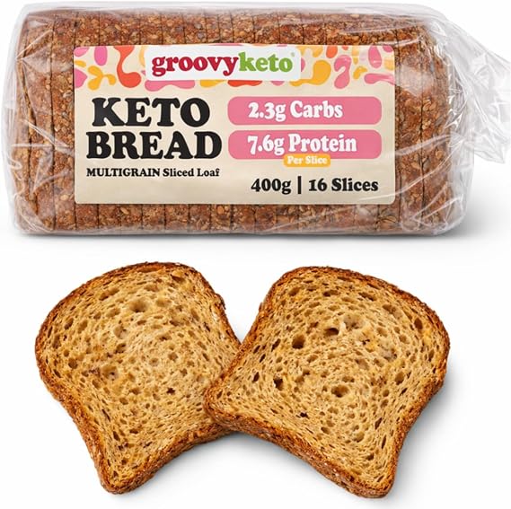 Groovy Keto Bread Low Carb Sliced Loaf - 2.3g Carbs, 7.6g Protein, 16 Slices (400g) Multigrain Seeded, Diabetic Friendly, Low Calorie 67 Kcal (1 Pack)