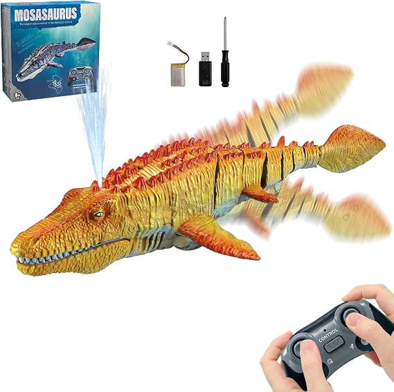 2.4GHz RC Mosasaurus Dinosaur Boat, Yellow, Kids 6+