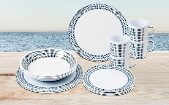BRUNNER Camping Tableware Set (16 Pieces) for 4 People – Melamine Set Bluebay, Non-Slip and Resistant