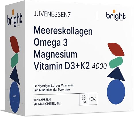 Omega 3 TG Magnesium Vitamin D3 and K2 Marine Collagen with Hyaluronic Acid - SmartAbsorb™ for Immunity Energy and Bone Health 28 Day Bags