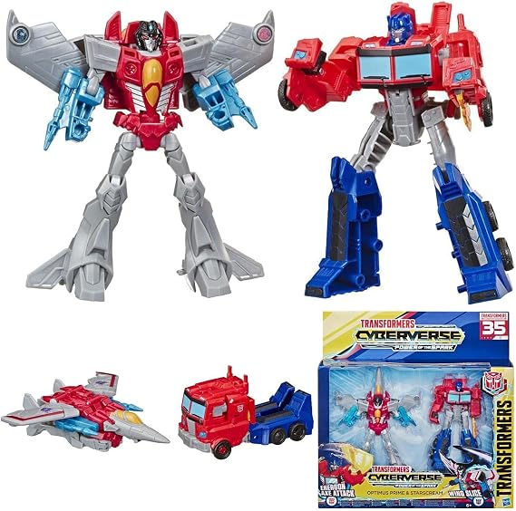 Hasbro-Store Transformers Toys Cyberverse Warrior Action Attackers Optimus Prime and Starscream Action Figure, For Ages 6 and Above, 13.5 cm, Pack of 2