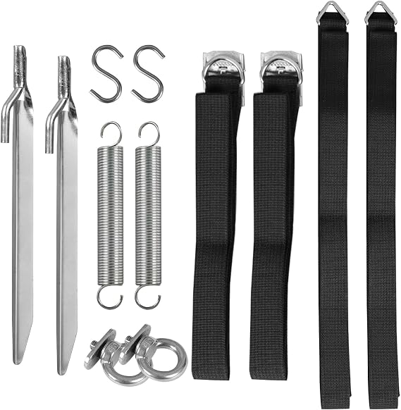 Awning Storm Strap Set, Storm Band Awning Kit Compatible with Thule Omnistor Motorhome, 20cm Ground Anchor, Springs, Storm Tape 3m+1m