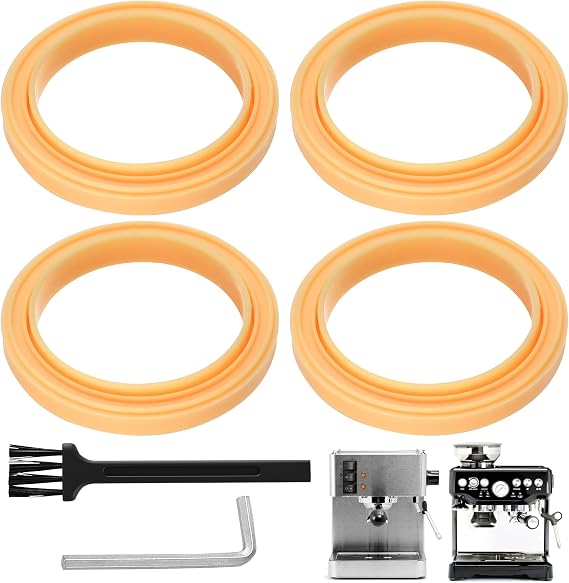 4 Pcs 64mm Coffee Machine Brew Group Head Seal Gaskets, Silicone Steam Rings 64mm Replacement for Breville Espresso, for Sage Barista Express Accessories, with 1 M4 Wrench, 1 Brush