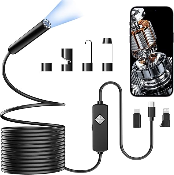 Endoscope Inspection Camera, Semi-Rigid Snake Cable Endoscope, 1920P HD Dual Lens, Endoscope Camera with Light 8+1 Adjustable LED (3M-Single Lens)