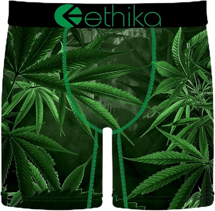 Ethika Men's Mid Boxer Brief, Extended Length, 4-Way Stretch with Signature Waistband - Phantom Green