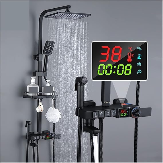 Shower Shower Faucet kit, Shower System Brass Thermostatic Digital Display Shower Faucet Set, Bathroom Shower Faucet,Rain Shower Column,Shower Faucet