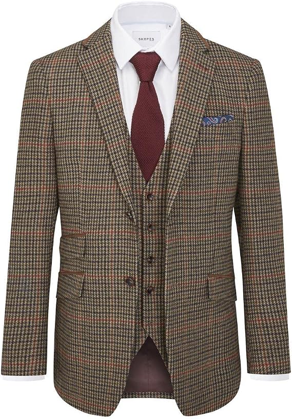 Skopes Men's Whitaker Tailored Suit Jacket in Lovat and Red Dogtooth 54L